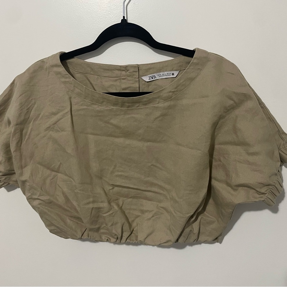 Zara Tan Cropped Blouse